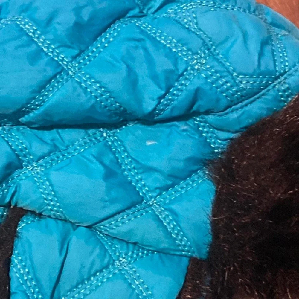 Arizona jeans quilted cyan blue trapper hat black fur vtg‎ y2k style O/S